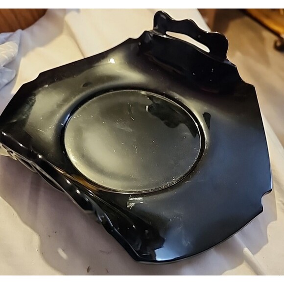 Vintage Black Amethyst Glass Handled Serving Plate 8" Mid-Century Tray - Picture 1 of 6